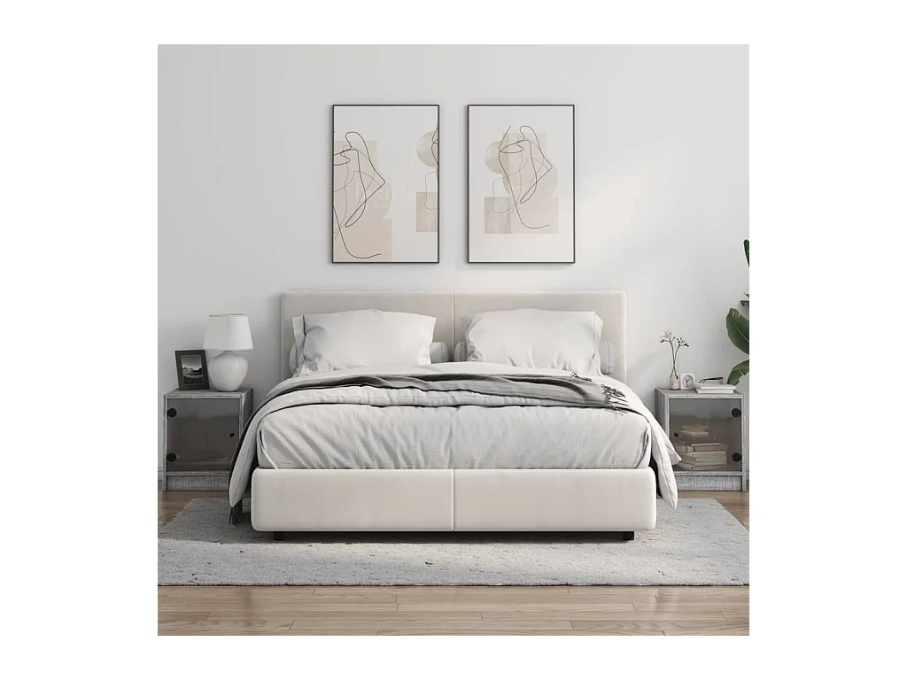 Mesitas de noche | Mesilla de noche con puertas vidrio 2 uds gris Sonoma 35x37x42 cm