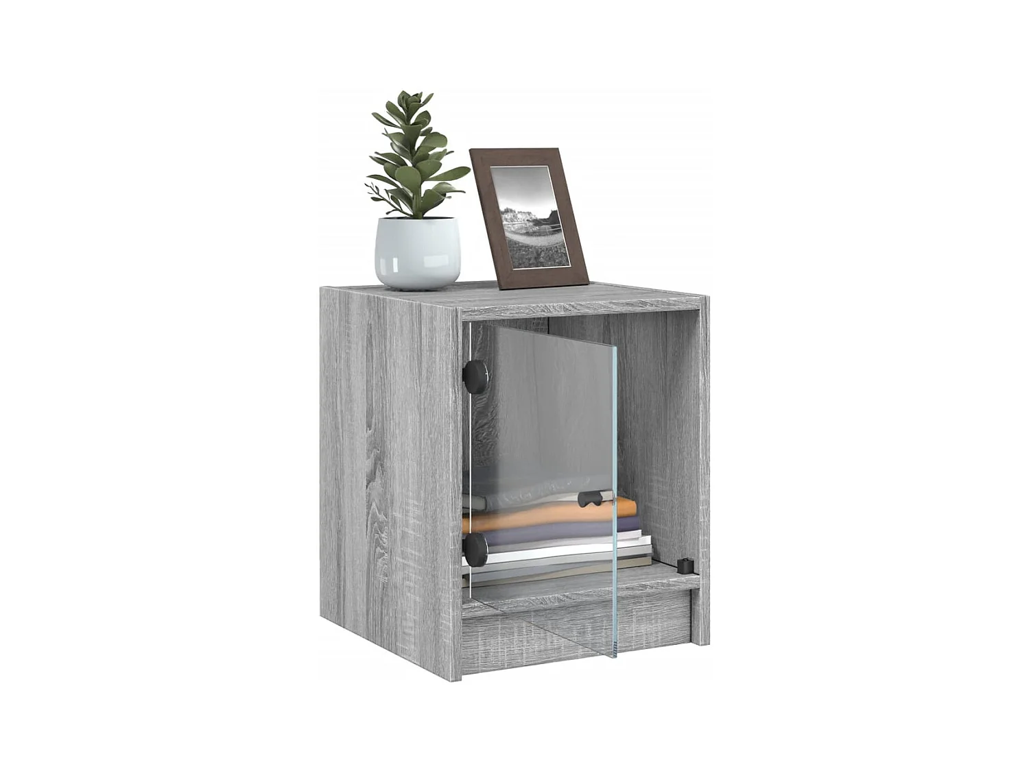 Mesitas de noche | Mesilla de noche con puertas vidrio 2 uds gris Sonoma 35x37x42 cm