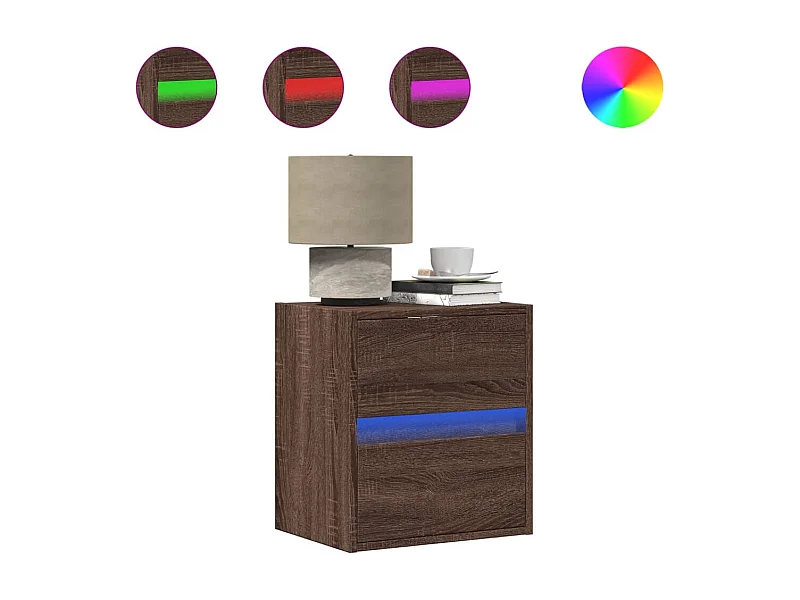 Mesitas de noche | Mesilla de noche de pared con luces LED 2 unidades roble marrón