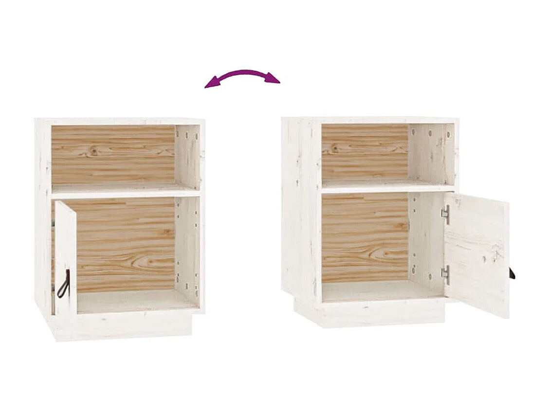 Nachttisch 2er Set-Beistelltisch-Nachttischkommode Weiß 40x34x55 cm Massivholz Kiefer SHL92049