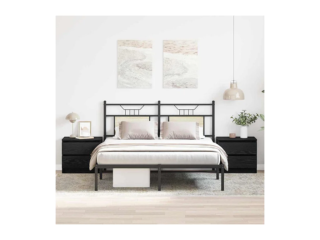 Mesita de Noche | Armario de Noche 2 uds con cajón Roble negro 50x40x43.5 cm