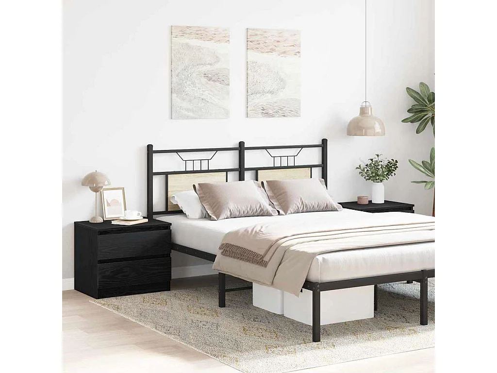 Nachttisch 2er Set-Beistelltisch Schwarz Eichen-Optik 50 x 40 x 43,5 cm SHL79333