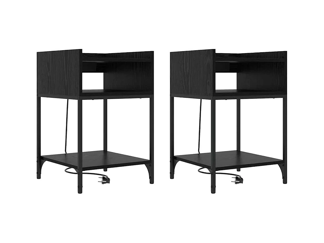 Mesa de Noche | Mesa auxiliar | Mesita de noche con estante 2 uds. Roble negro 40x40x61 cm