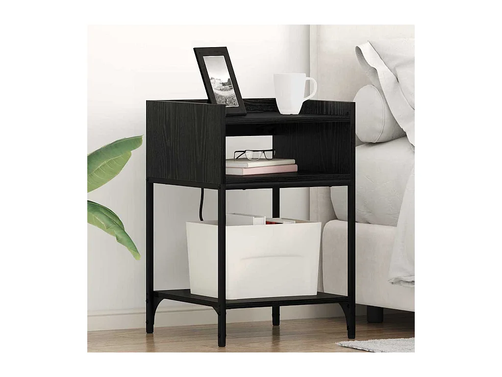 Mesa de Noche | Mesa auxiliar | Mesita de noche con estante 2 uds. Roble negro 40x40x61 cm