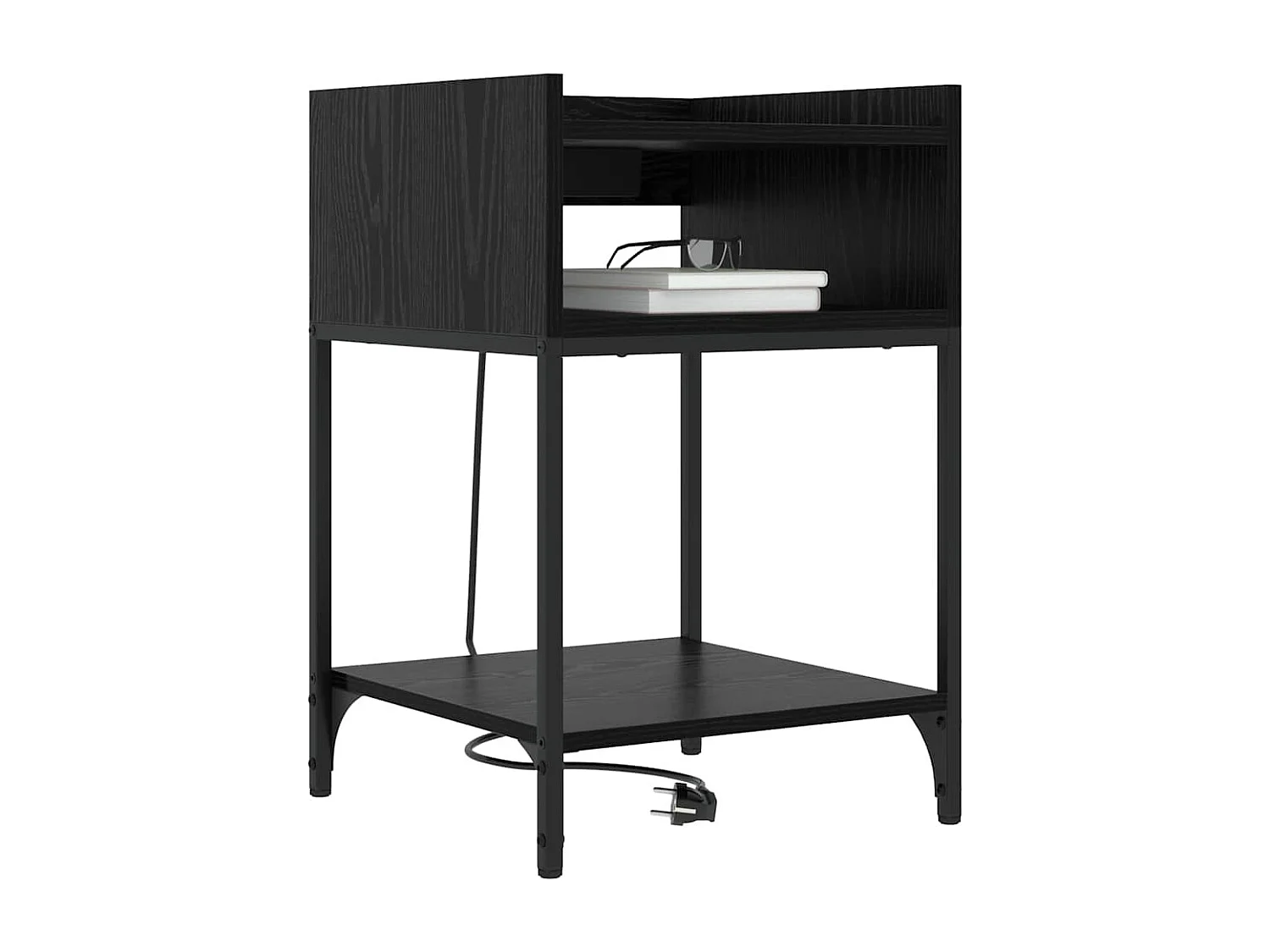 Nachttisch 2er Set-Beistelltisch mit Regal Schwarz Eichen-Optik 40 x 40 x 61 cm SHL70694