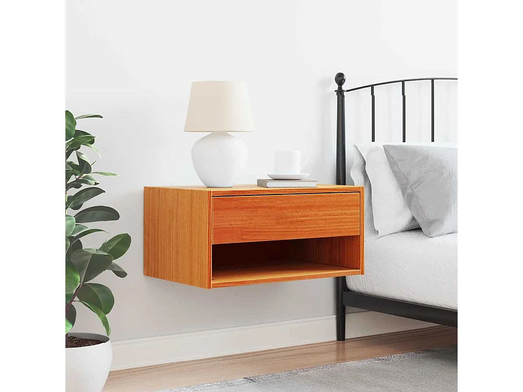 Mesa de Noche | Mesa auxiliar | Mesita de noche con cajón Marrón cera 50x32.5x24 cm