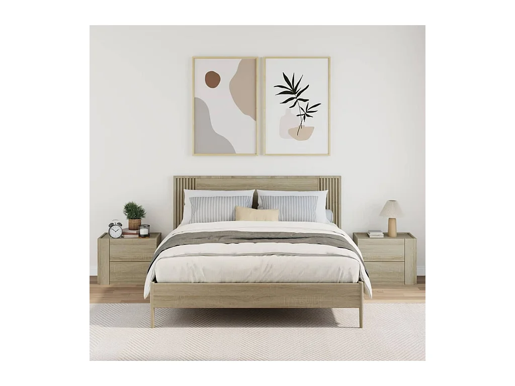 Mesitas de noche | Mesilla de noche de pared 2 unidades roble Sonoma 45x30x35 cm