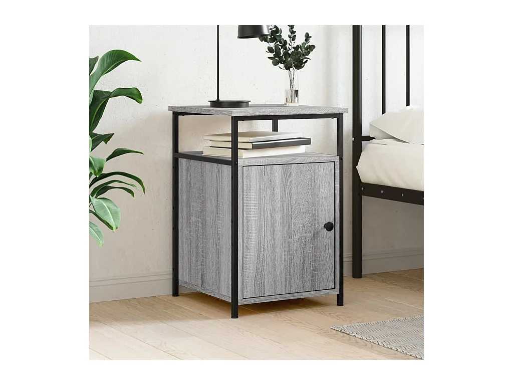 Mesita de noche | Mesilla de noche madera contrachapada gris Sonoma 40x42x60 cm