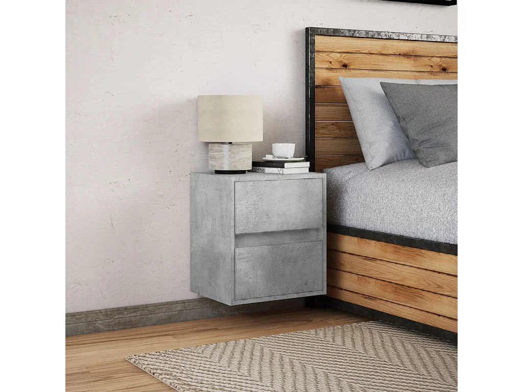 Mesita de noche | Mesilla de noche de pared con luces LED gris hormigón