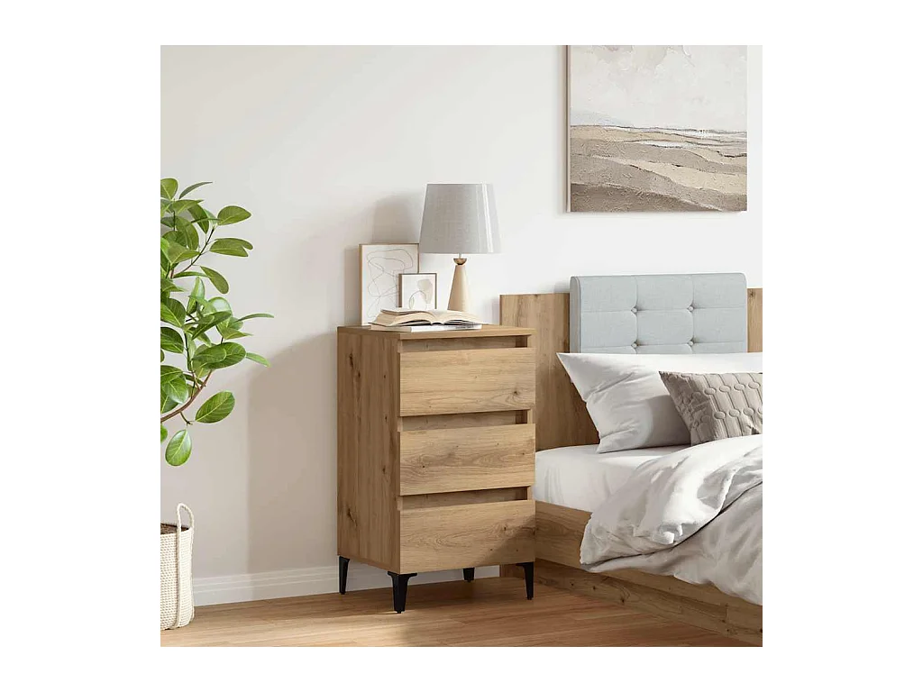 Table de chevet-Table d'appoint avec pieds en métal chêne artisanal 40x35x69 cm
