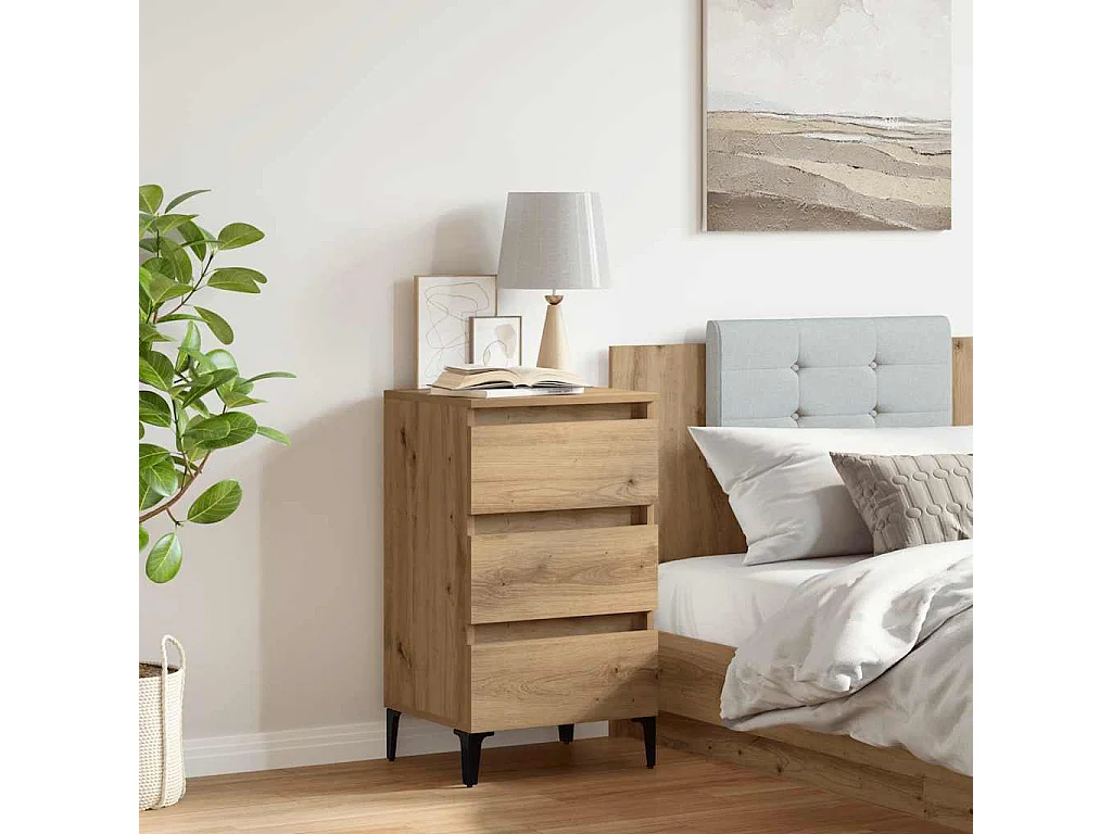 Nachttisch-Beistelltisch mit Metallbeinen Artisan-Eiche 40x35x69 cm SHL53230