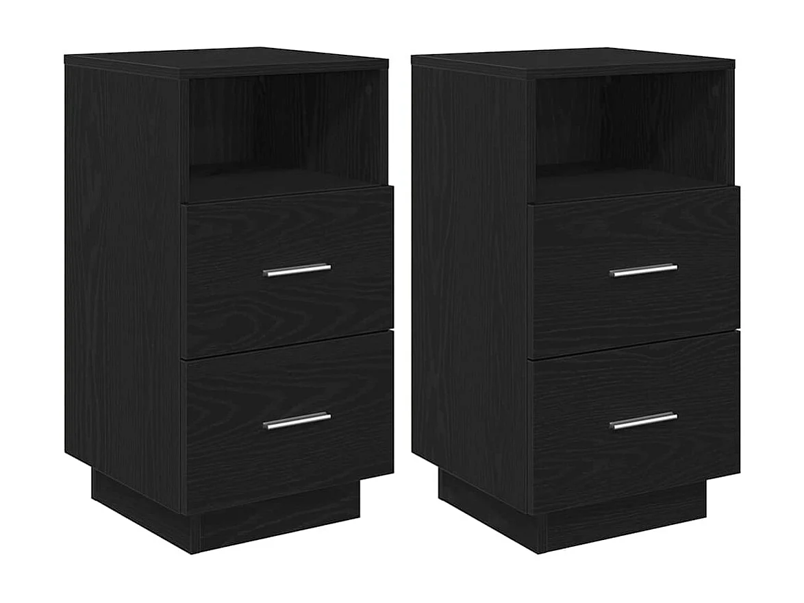 Nachttisch 2er Set-Beistelltisch-Nachttischkommode mit 2 Schubladen Schwarz 36x36x68 cm SHL5682