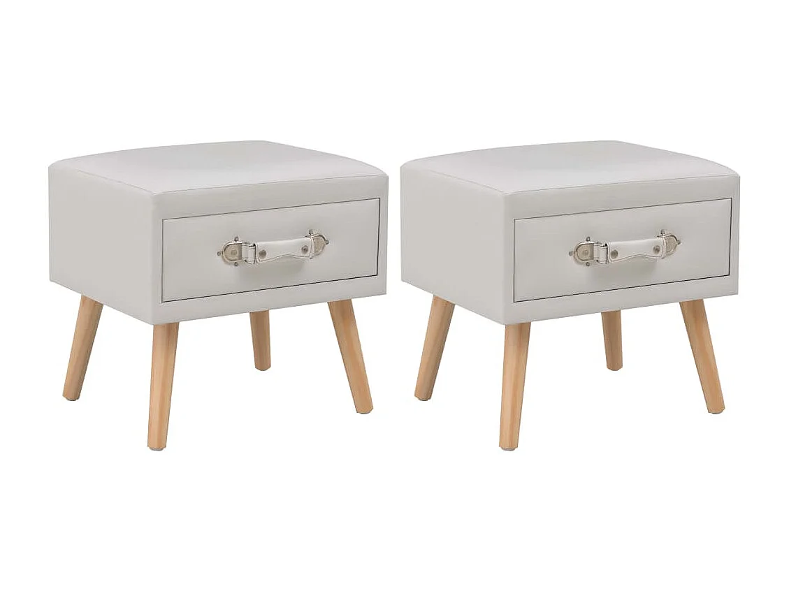 Nachttisch 2er Set-Beistelltisch-Nachttischkommode Weiß 40 x 35 x 40 cm Kunstleder SHL30774