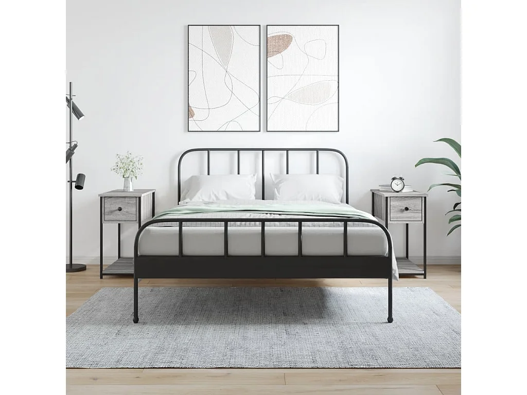 Mesitas de noche | Mesilla de noche 2 uds madera ingeniería gris Sonoma 30x60x60 cm