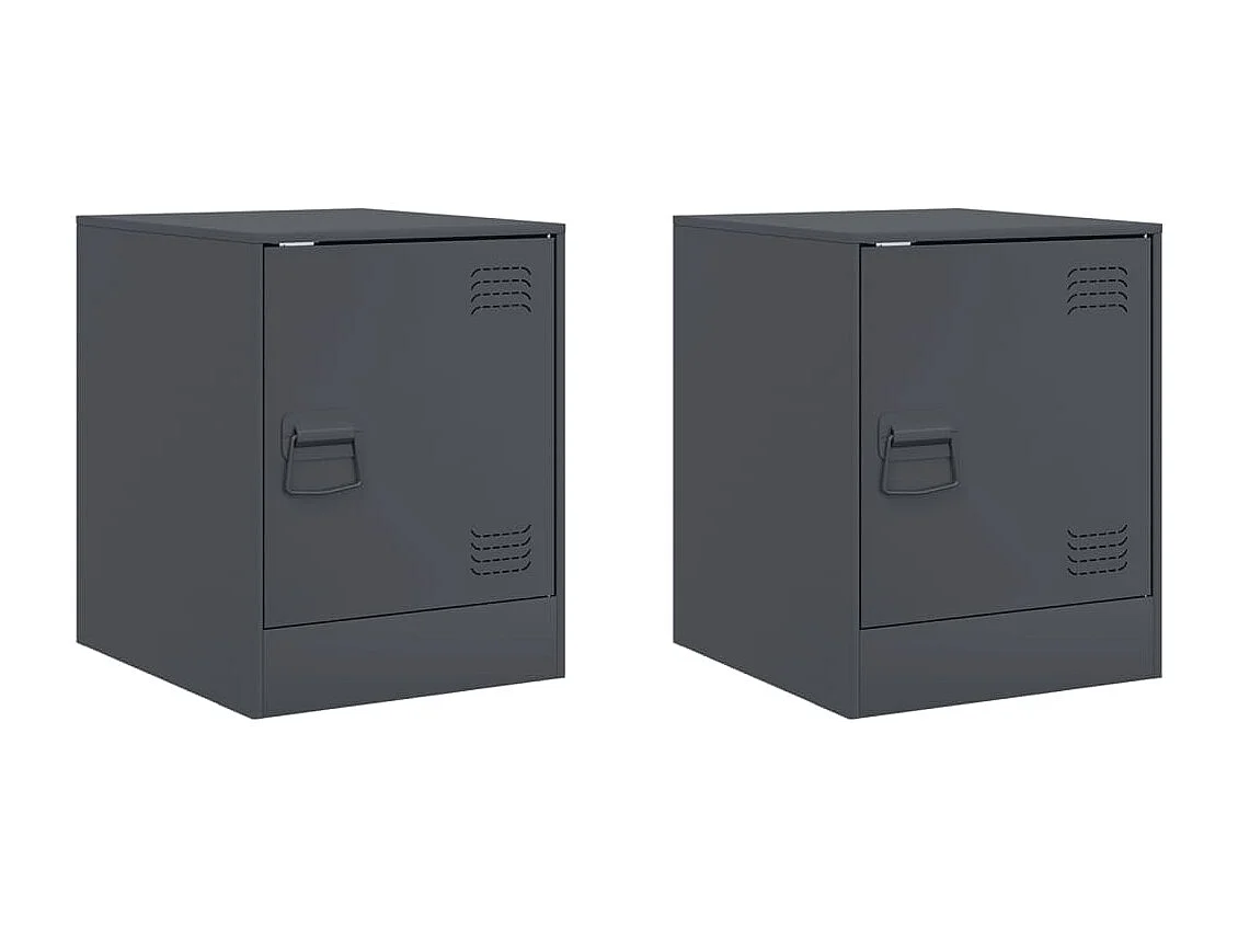 Nachttisch 2er Set-Beistelltisch-Nachttischkommode Anthrazit 34,5x39x44 cm Stahl SHL43556