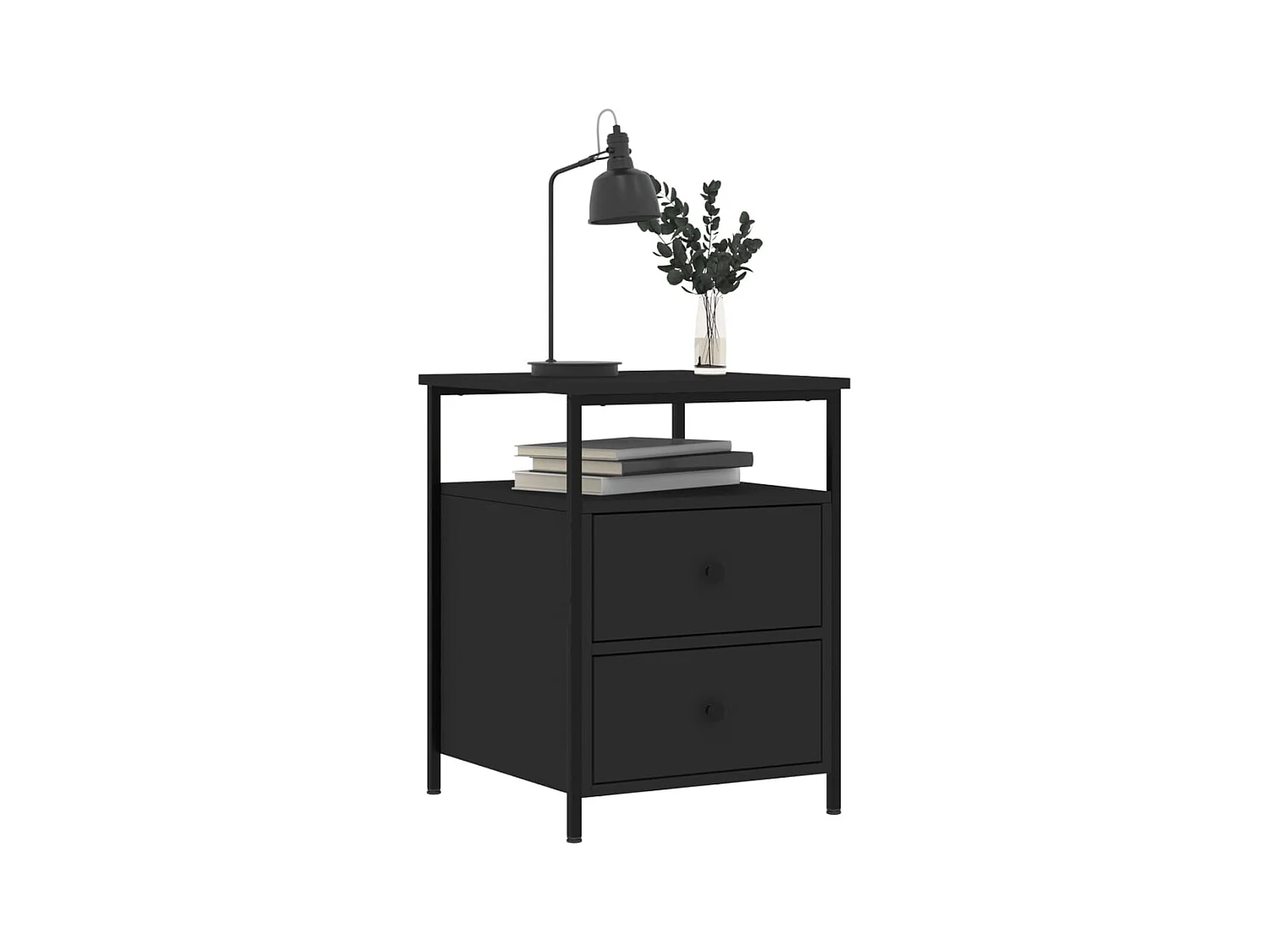 Mesitas de noche | Mesilla de noche 2 uds madera de ingeniería negro 44x45x60 cm