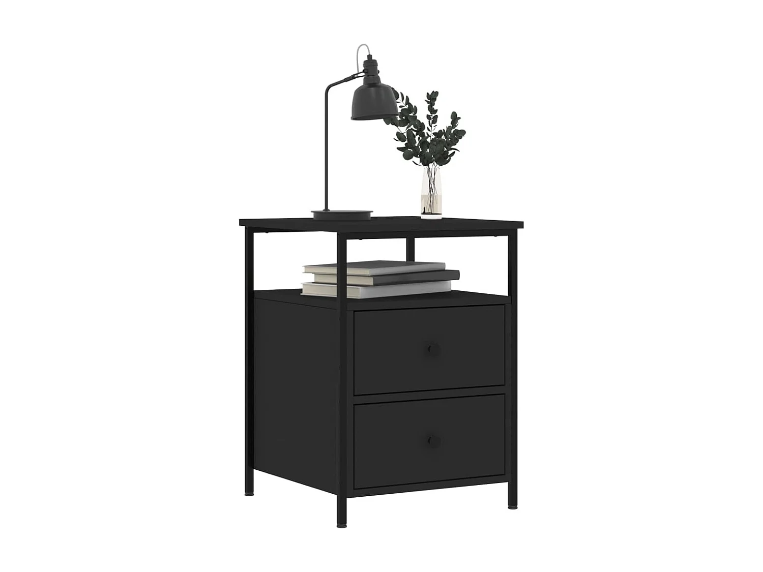 Nachttisch 2er Set-Beistelltisch-Nachttischkommode Schwarz 44x45x60 cm Holzwerkstoff SHL50794