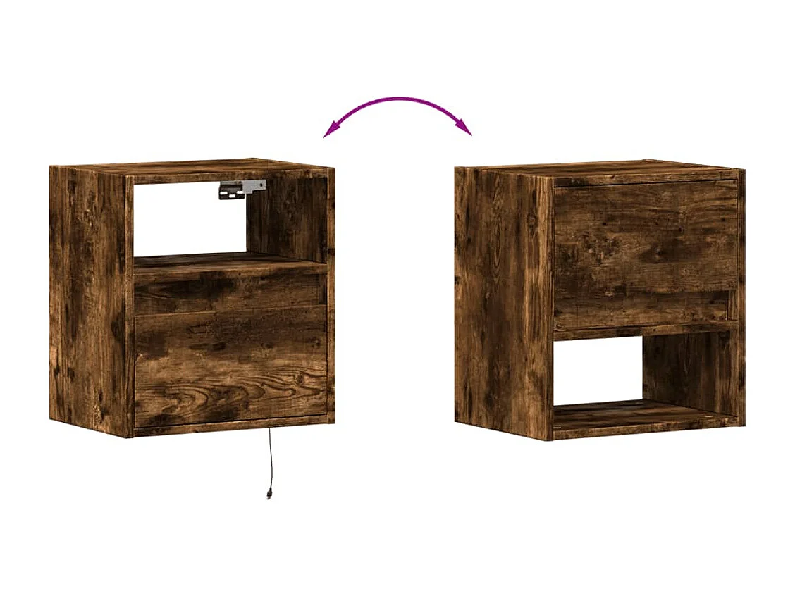 Mesitas de noche | Mesilla de noche de pared con luces LED 2 uds roble ahumado