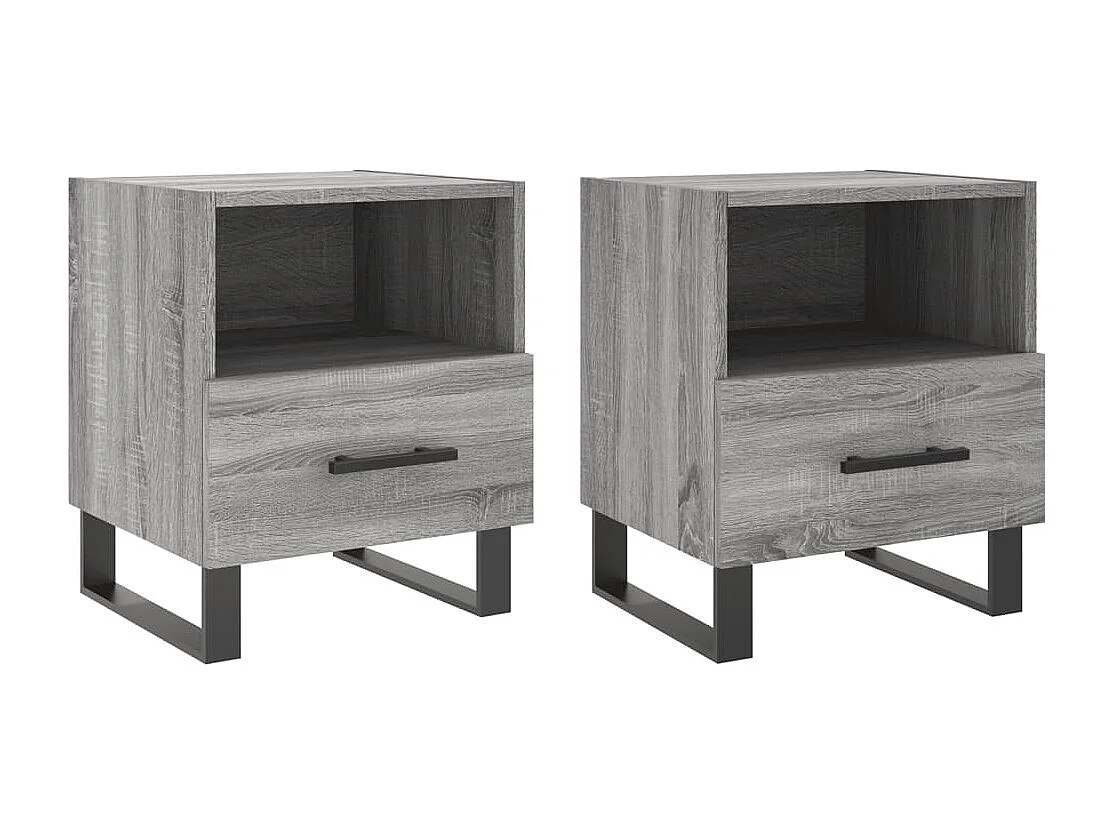 Nachttisch 2er Set-Beistelltisch-Nachttischkommode Grau Sonoma 40x35x47,5 cm Holzwerkstoff SHL16363