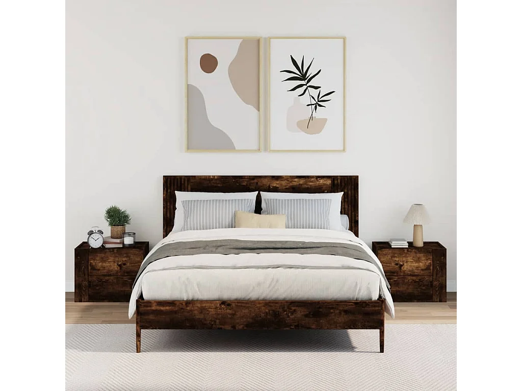 Nachttisch hängend 2er Set | Wand-Nachttische Räuchereiche 45x30x35 cm SHL85687