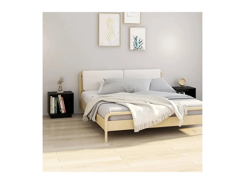 Mesitas de noche | Mesilla de noche 2 uds madera maciza de pino negro 40x30x40 cm