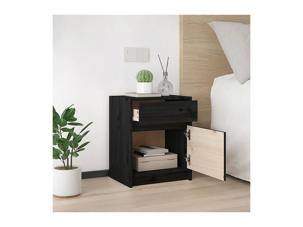 Mesitas de noche | Mesilla de noche 2 uds madera maciza pino negro 40x31x50 cm