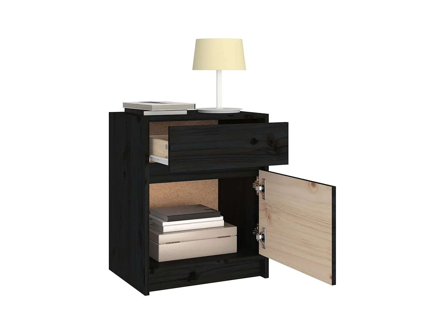 Mesitas de noche | Mesilla de noche 2 uds madera maciza pino negro 40x31x50 cm