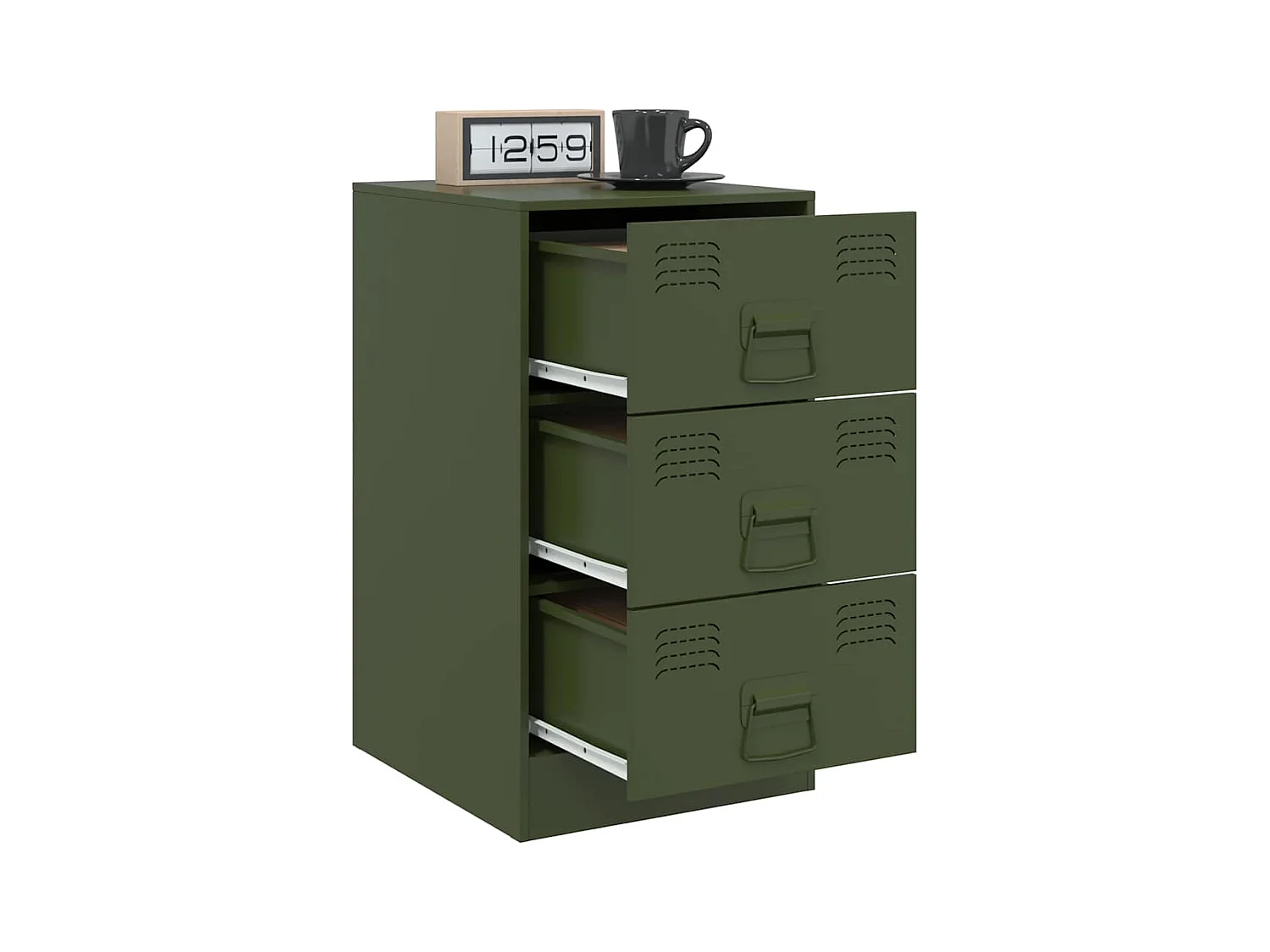 Mesitas de noche | Mesilla de noche 2 unidades acero verde oliva 34,5x39x62 cm