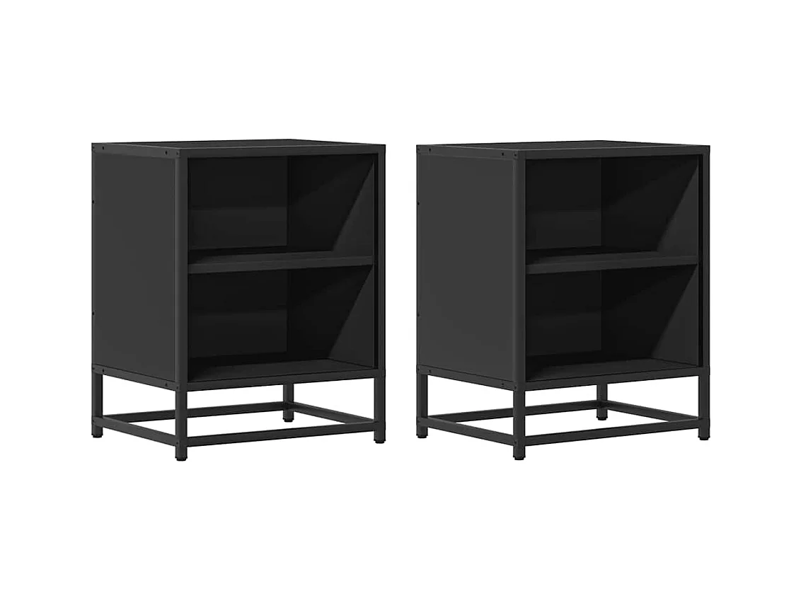 Mesitas de noche | Mesilla de noche 2uds madera ingeniería negro 40x31x50 cm metal