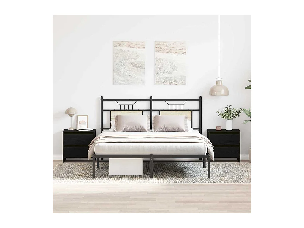 Mesita de Noche | Armario de Noche 2 uds con cajón Roble negro 45x34x44.5 cm