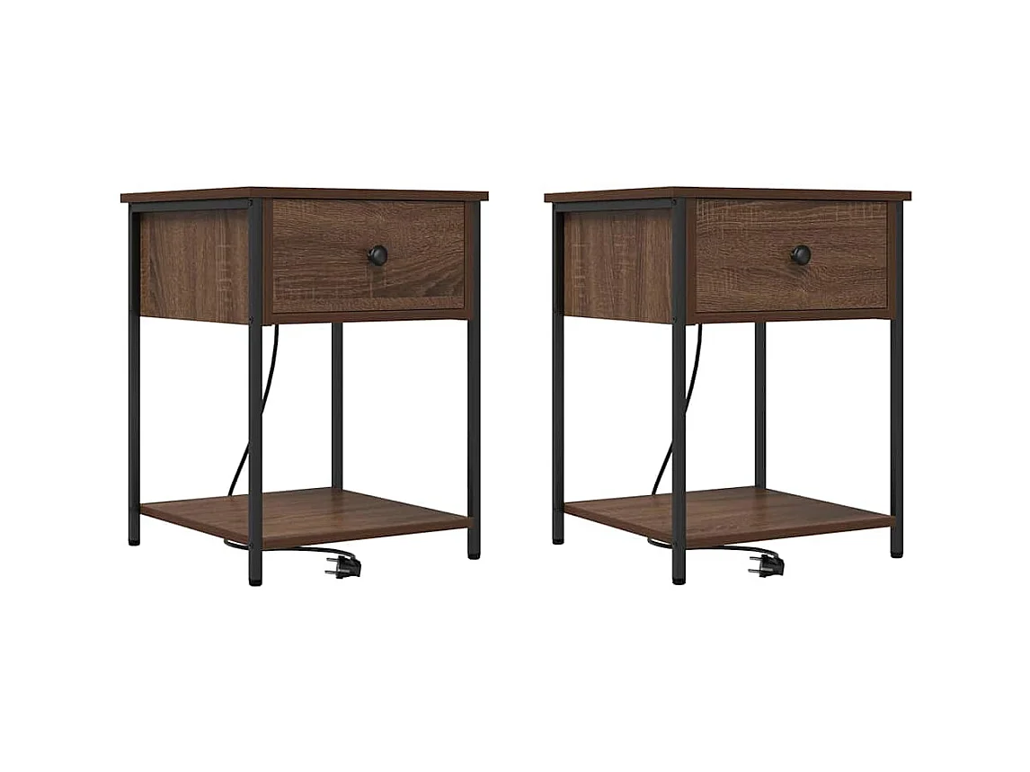 Mesita de Noche | Armario de Noche 2 uds con cajón Marrón roble 42x41x56 cm