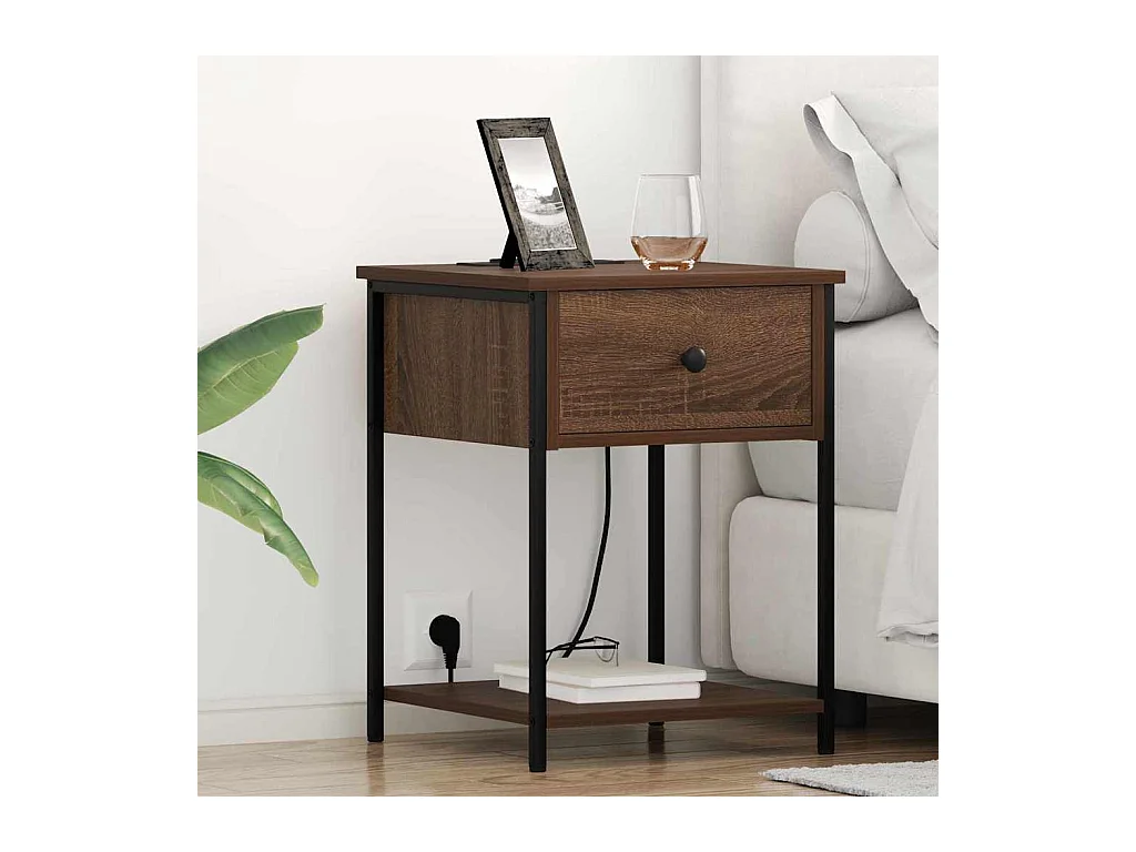 Mesita de Noche | Armario de Noche 2 uds con cajón Marrón roble 42x41x56 cm