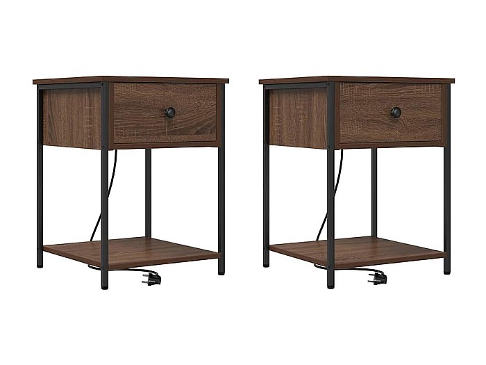Lot De 2 Tables De Chevet WOLTU - Commodes 3 Tiroirs Chêne Clair - Mobilier Chambre Et Salon