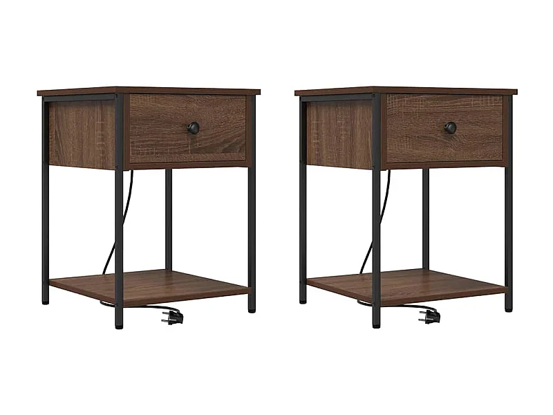 Lot de 2 Tables de chevet avec Tiroirs et Étagères de rangement Chêne marron 42x41x56 cm