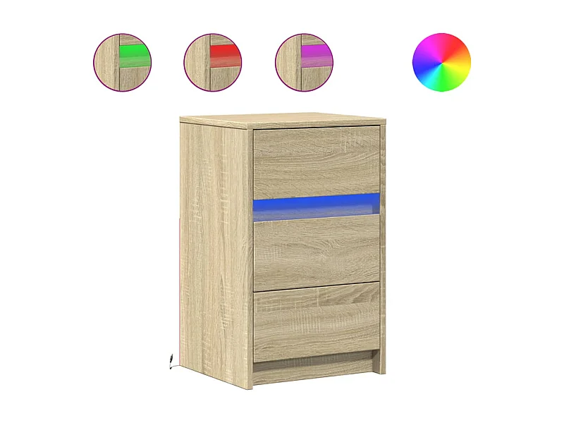 Mesita de noche | Mesilla de noche con luces LED madera de ingeniería roble Sonoma