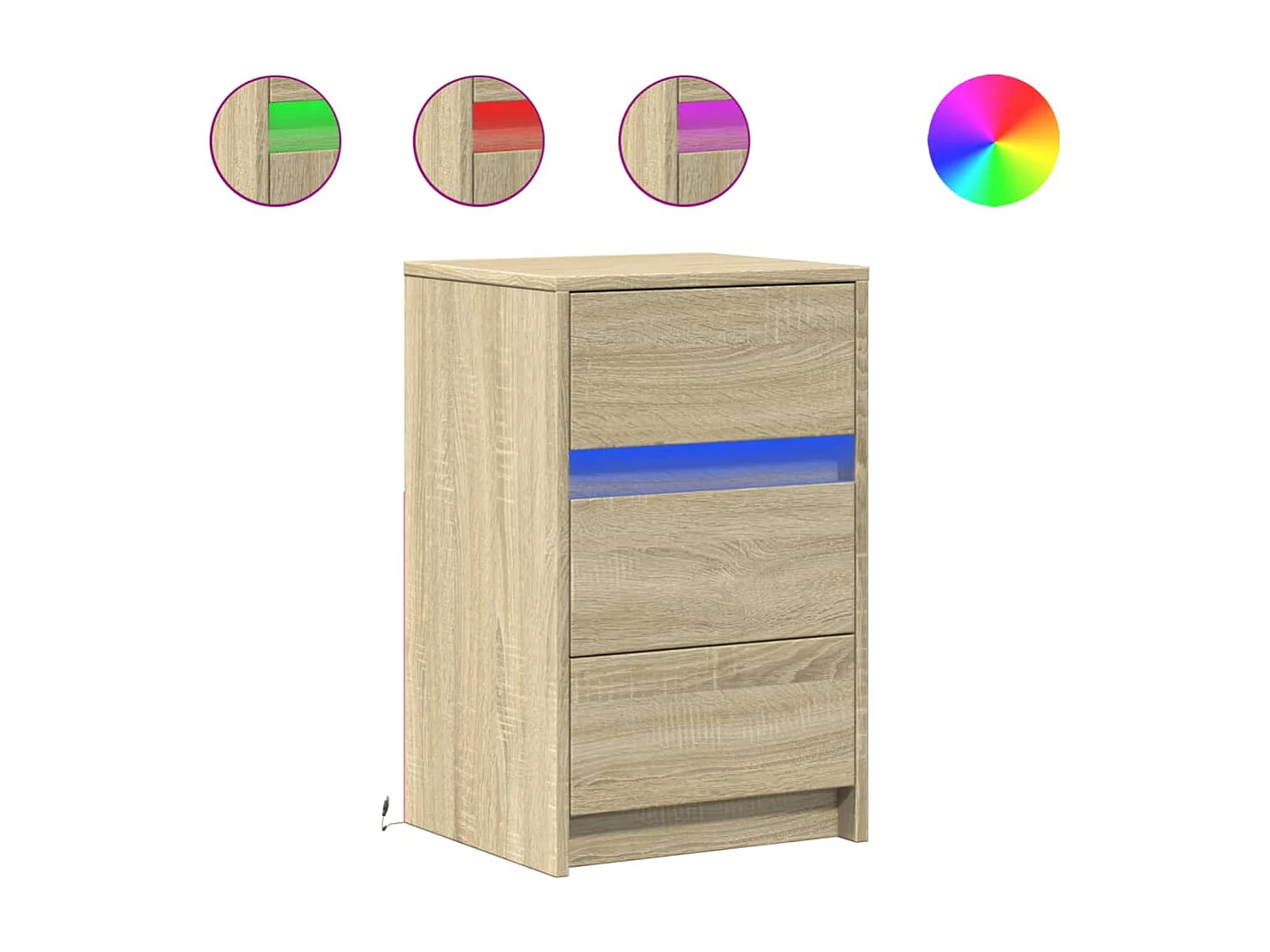 Mesita de noche | Mesilla de noche con luces LED madera de ingeniería roble Sonoma