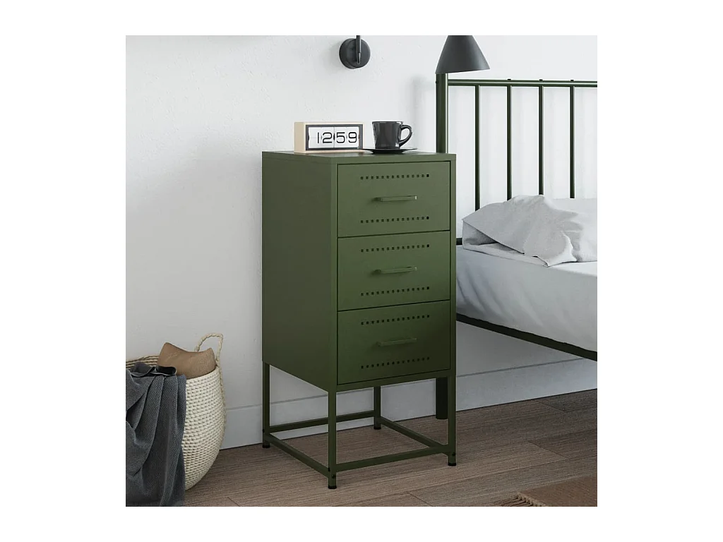 Mesita de noche | Mesilla de noche acero verde oliva 36x39x78 cm