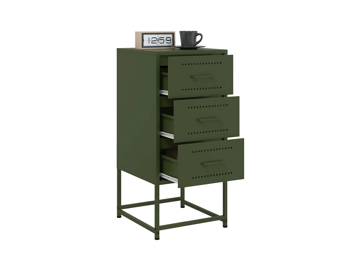 Mesita de noche | Mesilla de noche acero verde oliva 36x39x78 cm