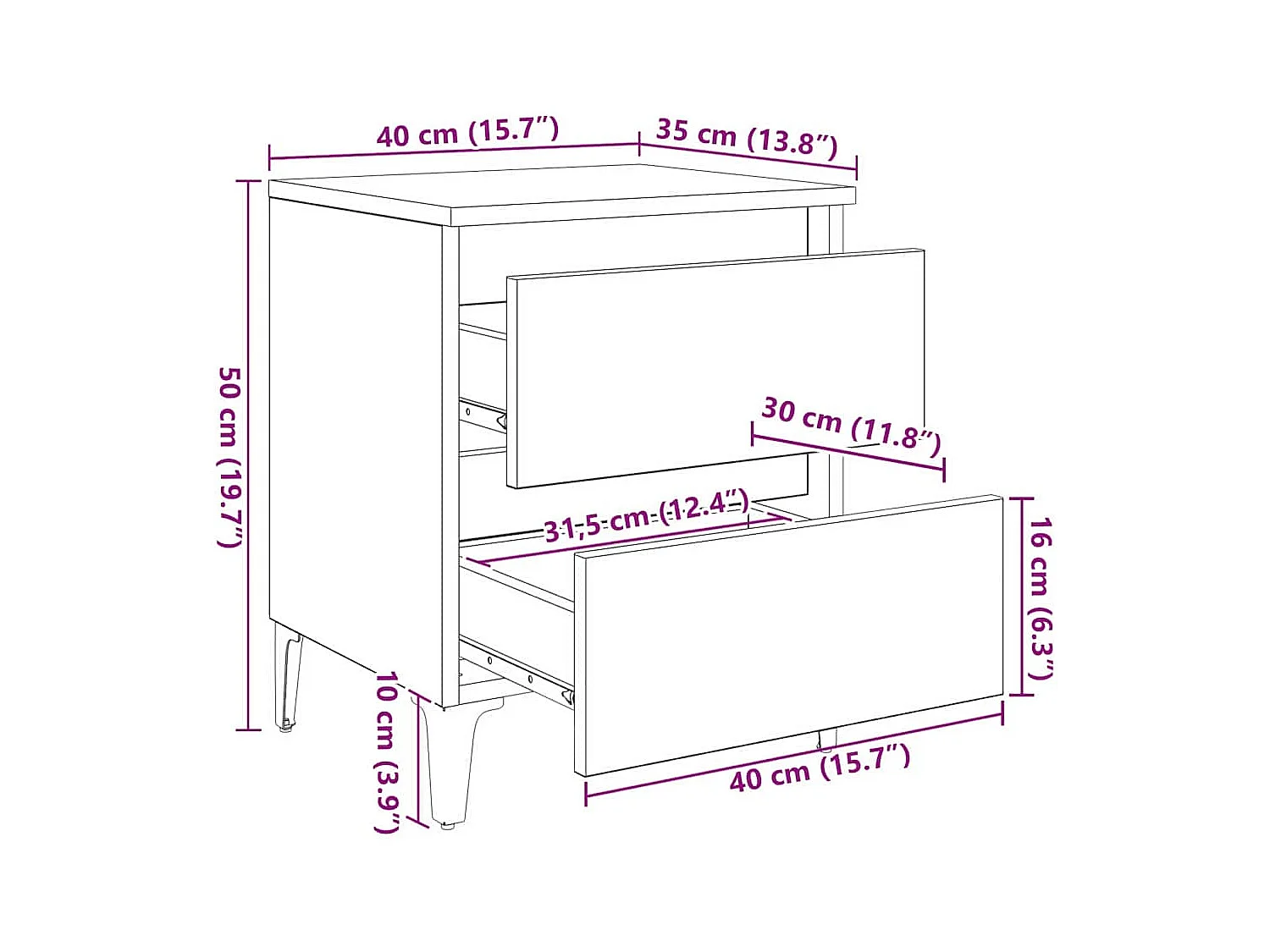 Nachttisch 2er Set-Beistelltisch Schwarz Eichen-Optik 40 x 35 x 50 cm SHL59496
