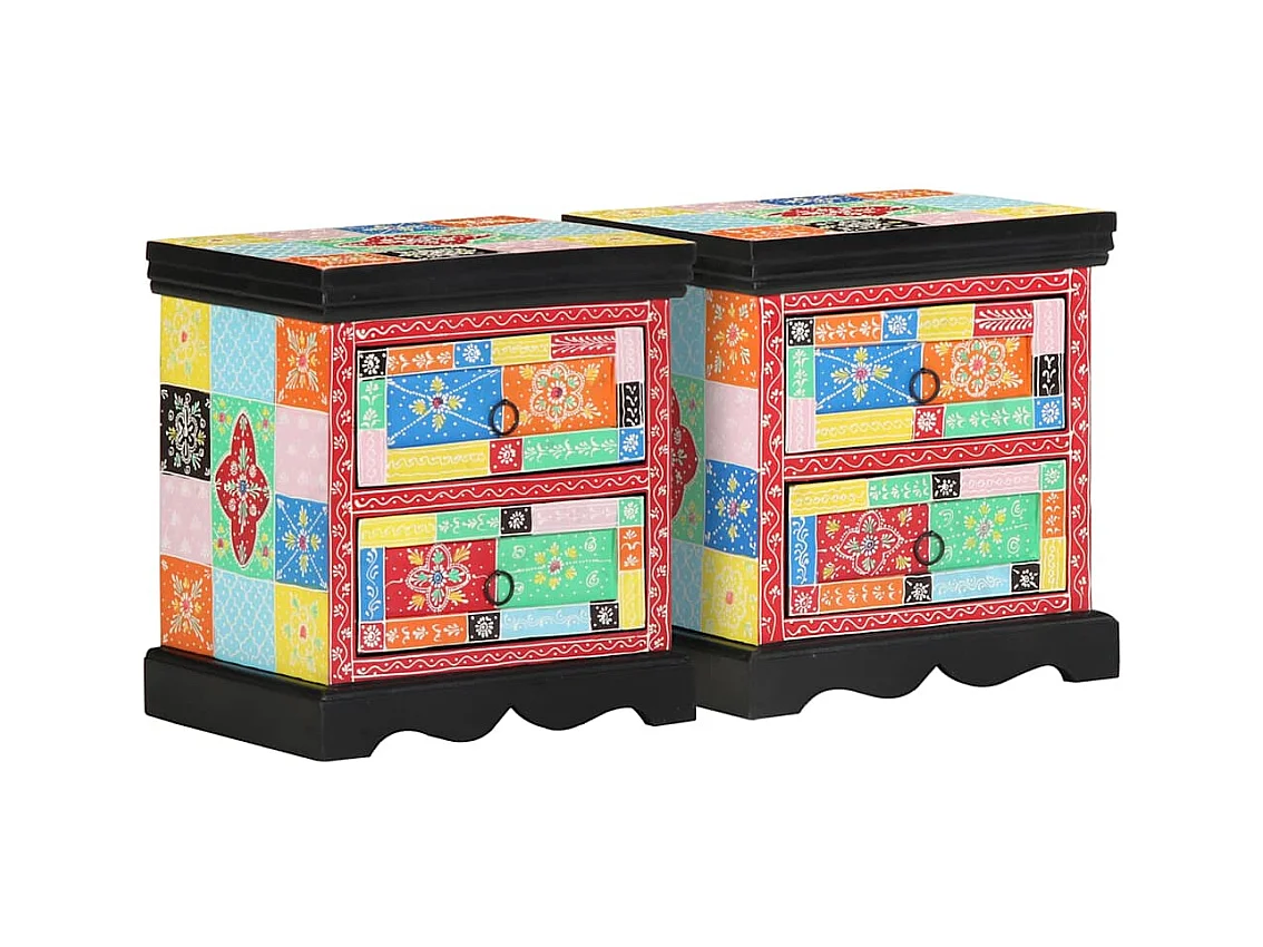 Mesita de Noche | Armario de Noche 2 uds con cajón Multicolor 40x35x45 cm