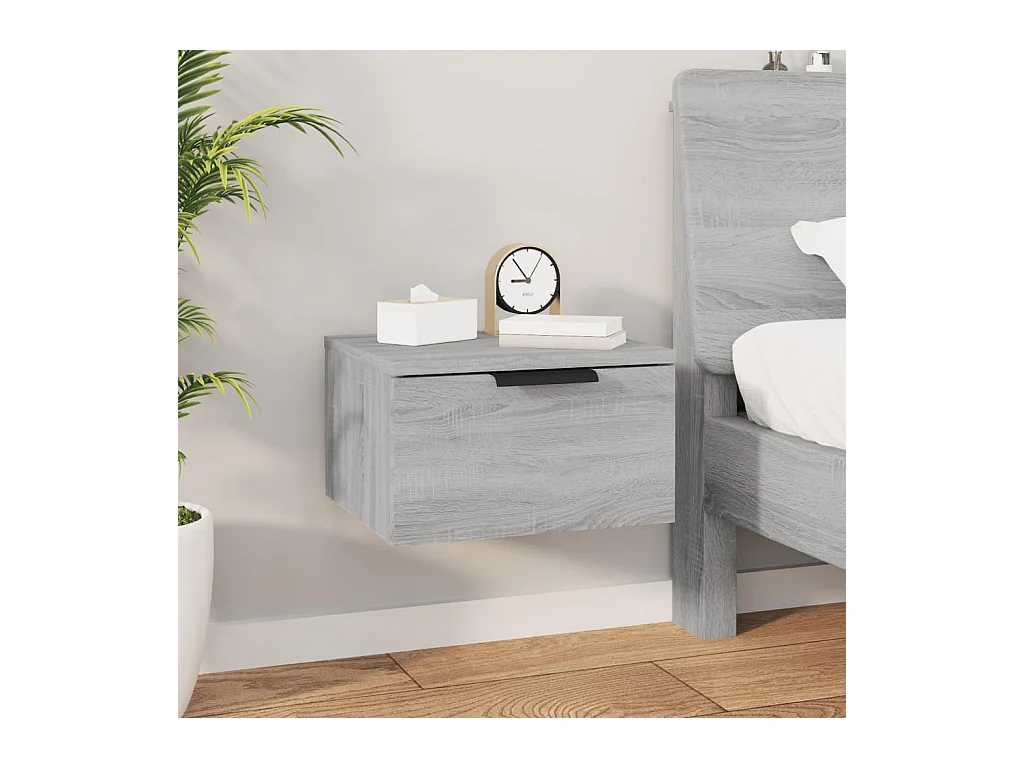 Mesita de noche | Mesilla de noche de pared color gris Sonoma 34x30x20 cm