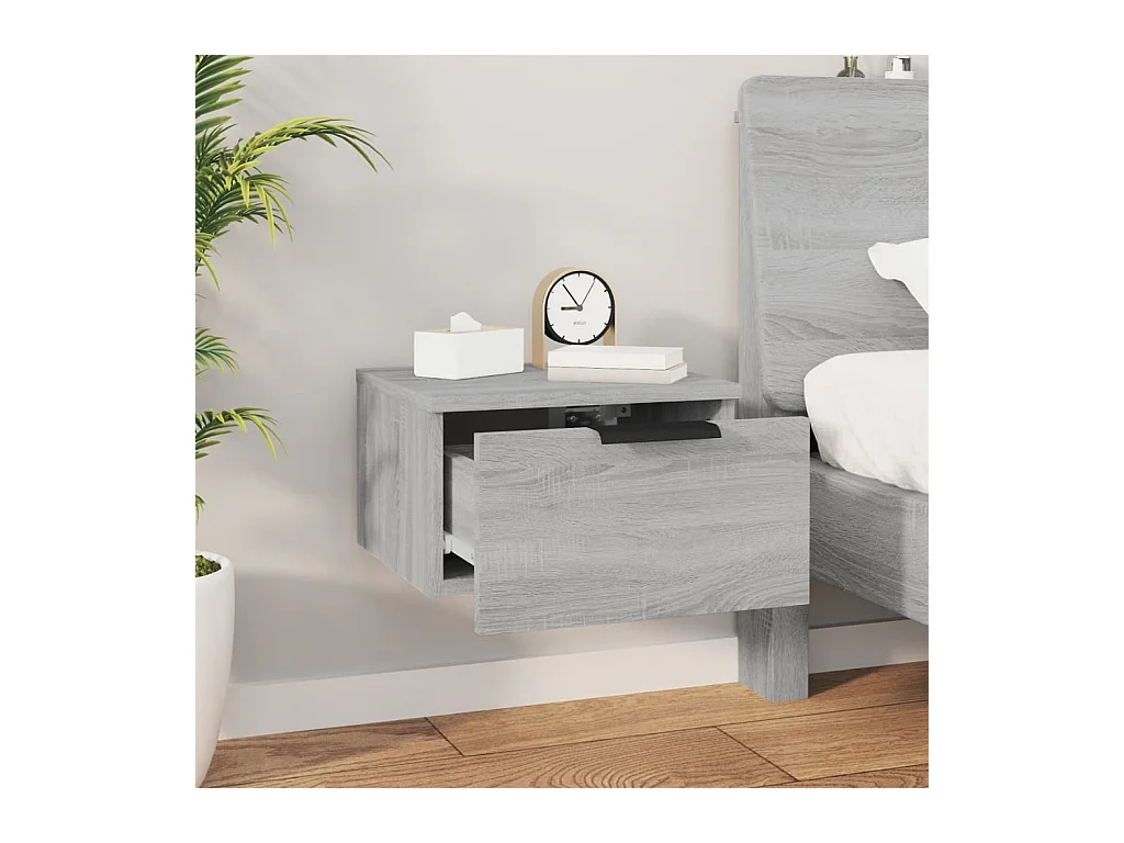 Mesita de noche | Mesilla de noche de pared color gris Sonoma 34x30x20 cm