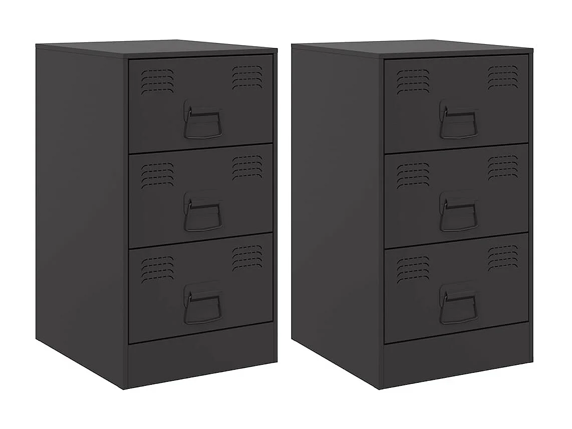 Nachttisch 2er Set-Beistelltisch-Nachttischkommode Schwarz 34,5x39x62 cm Stahl SHL99367