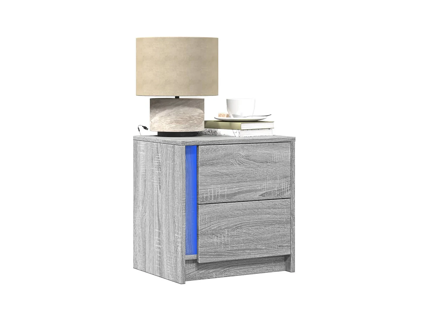 Mesitas de noche | Mesilla de noche luces LED 2 uds madera ingeniería gris Sonoma