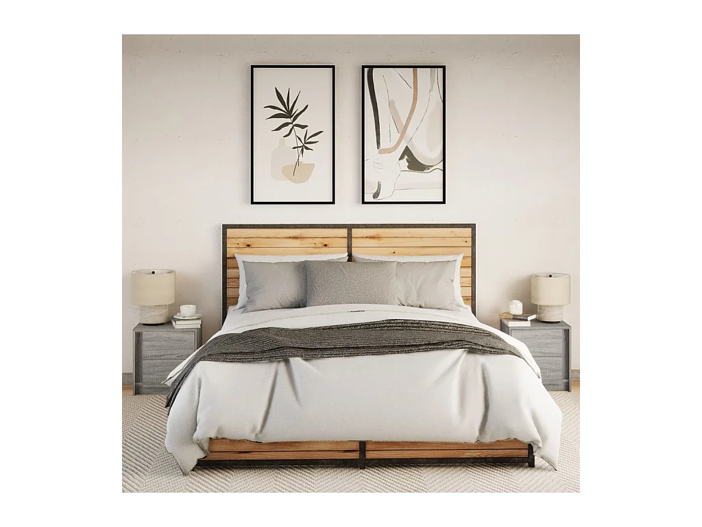 Mesitas de noche | Mesilla de noche luces LED 2 uds madera ingeniería gris Sonoma