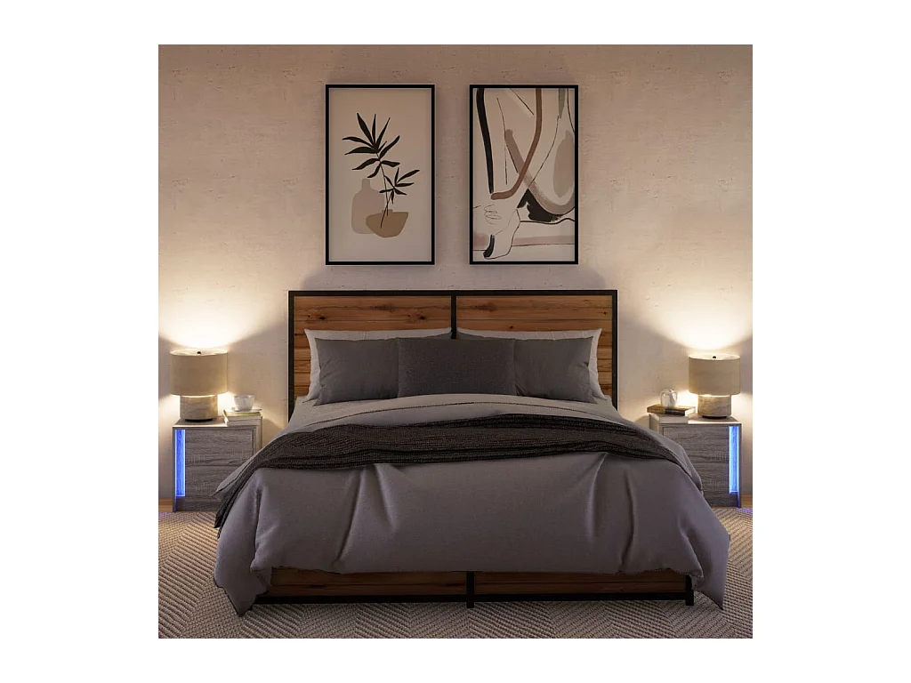 Mesitas de noche | Mesilla de noche luces LED 2 uds madera ingeniería gris Sonoma