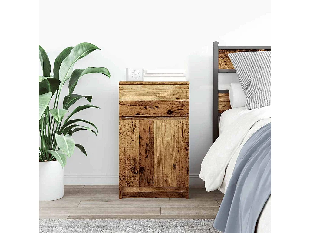 Mesilla de noche | Mesita de noche de madera antigua 39x35x65cm Madera ingeniería