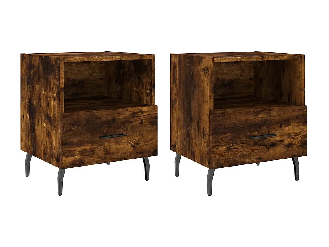 Nachttisch 2er Set-Beistelltisch-Nachttischkommode Räuchereiche 40x35x47,5 cm Holzwerkstoff SHL88179