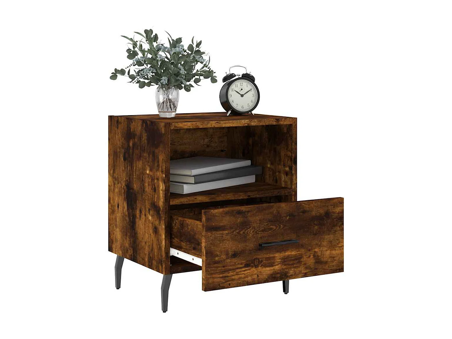 Nachttisch 2er Set-Beistelltisch-Nachttischkommode Räuchereiche 40x35x47,5 cm Holzwerkstoff SHL88179