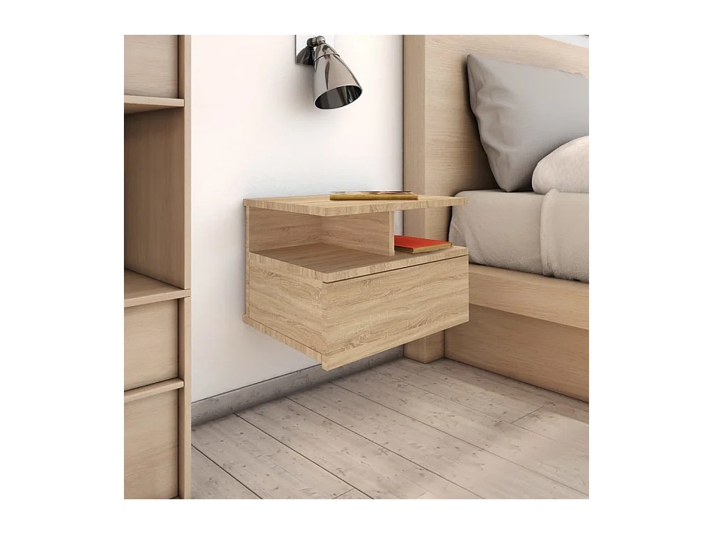 Mesita de noche | Mesilla de noche flotante 2 uds madera roble Sonoma 40x31x27 cm